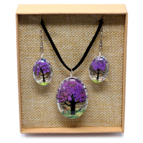 Pressed Flower Necklace & Earring Set Tree Of Life - Choice Colours