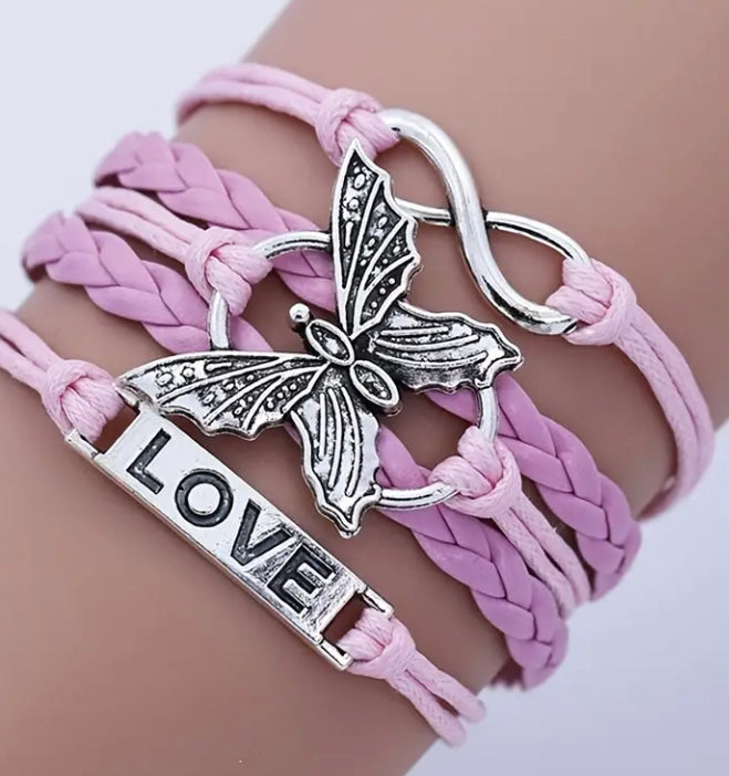 Pink multilayer butterfly bracelet