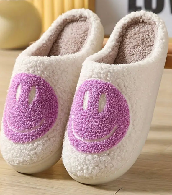 Smiley face slippers purple