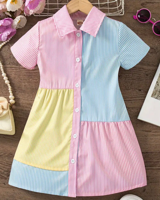 Colourful lapel shirt dress