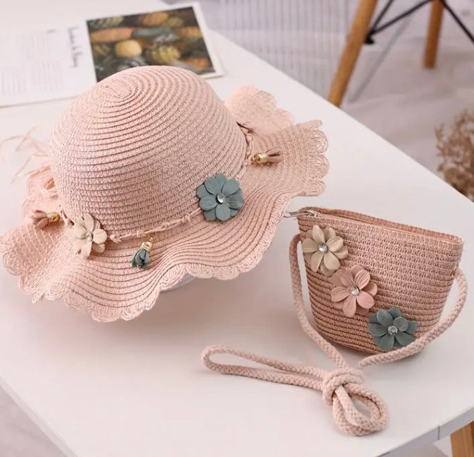 Straw hat and bag set