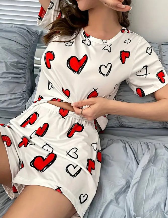 Heart print pyjamas short set