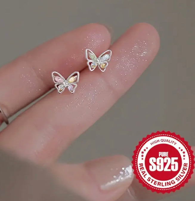 925 sterling silver colourful butterfly stud earrings