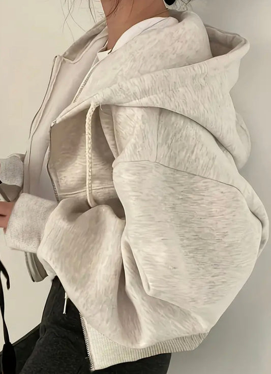 Cropped zip drawstring hoodie