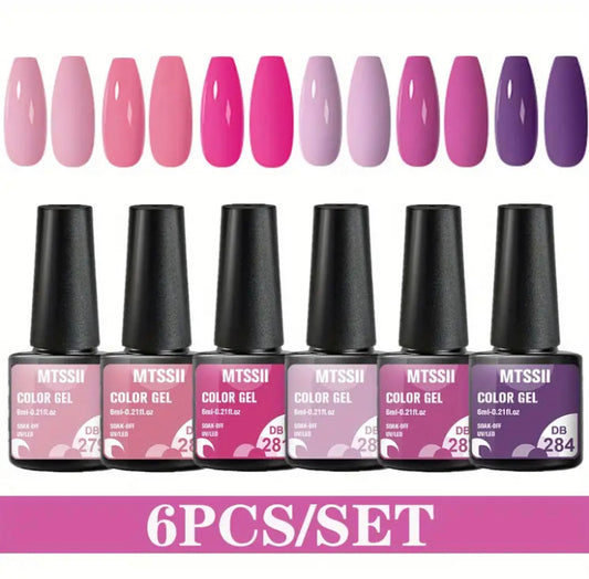 6pc gel set pink/purple