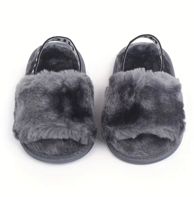 Baby open toe furry house shoes grey