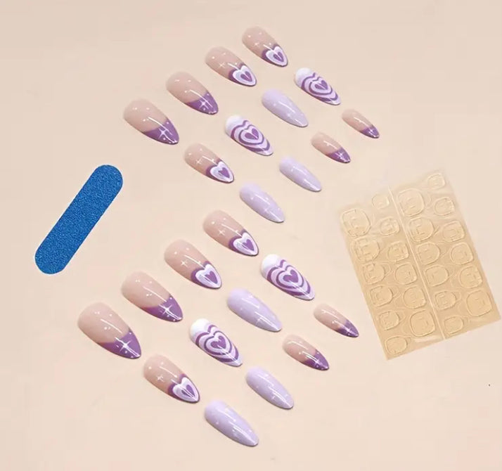 24pc purple heart nails