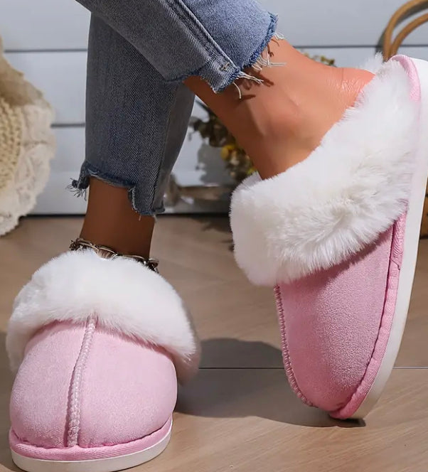 Fluffy plush pink slippers