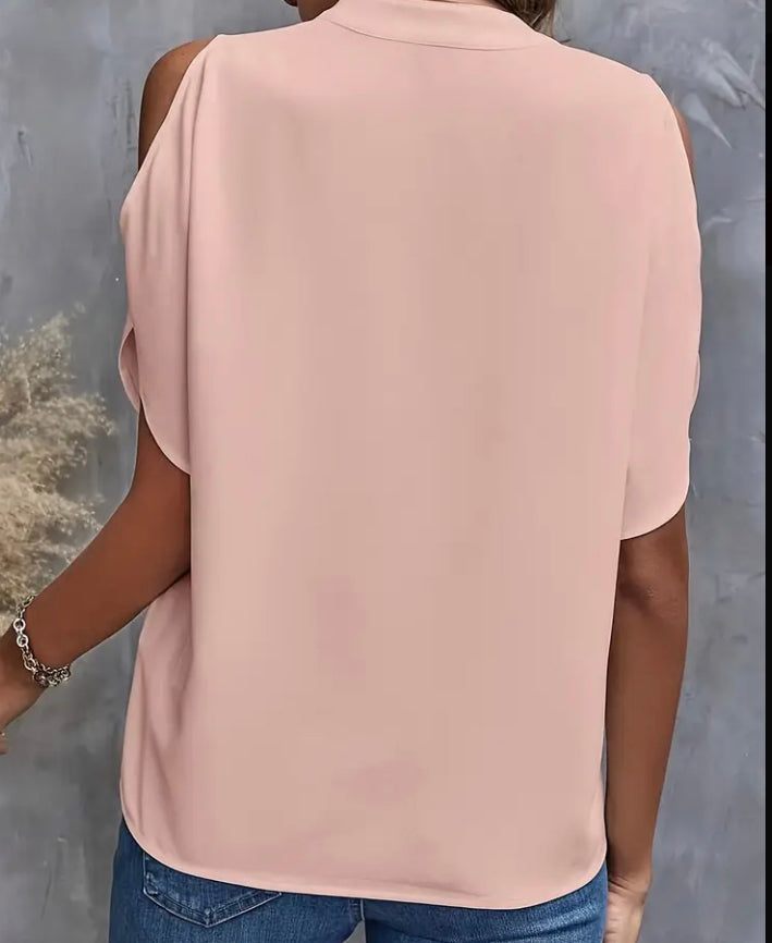 Solid notched neck simple blouse