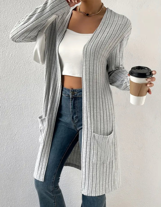 Open front ribbed cardigan