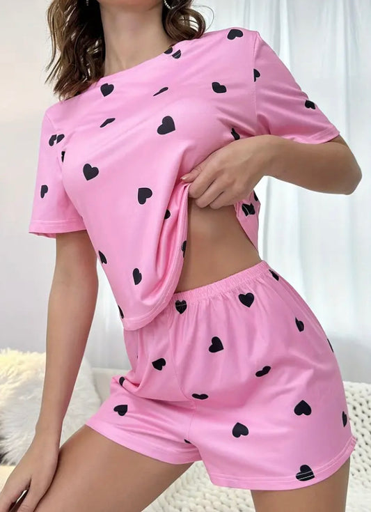 Pink heart print pyjama set