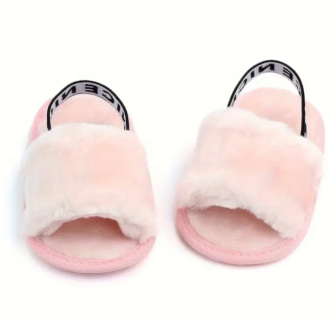 Baby open toe furry house shoes pink