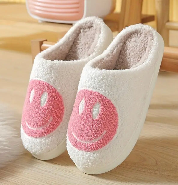 Smiley face slippers pink