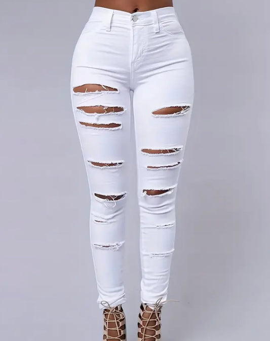 Ripped distressed jeans white
