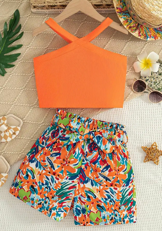 Orange floral print set