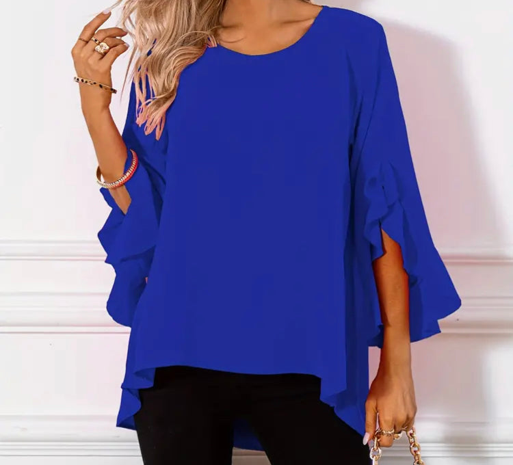 Blue solid colour neck blouse