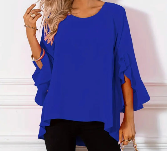 Blue solid colour neck blouse