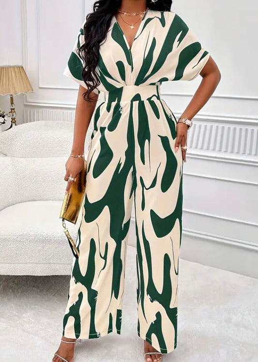 All over print wide leg jumpsuit