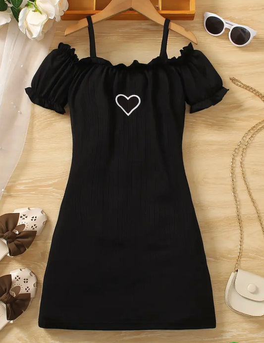 Heart print dress black