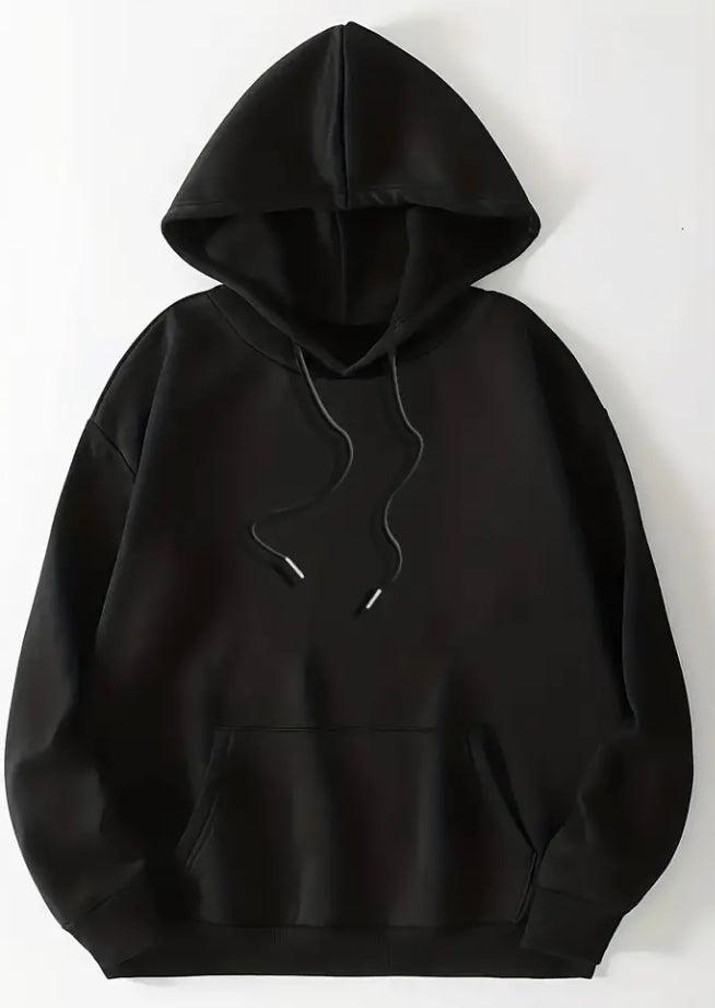 Drawstring black pull over hoodie