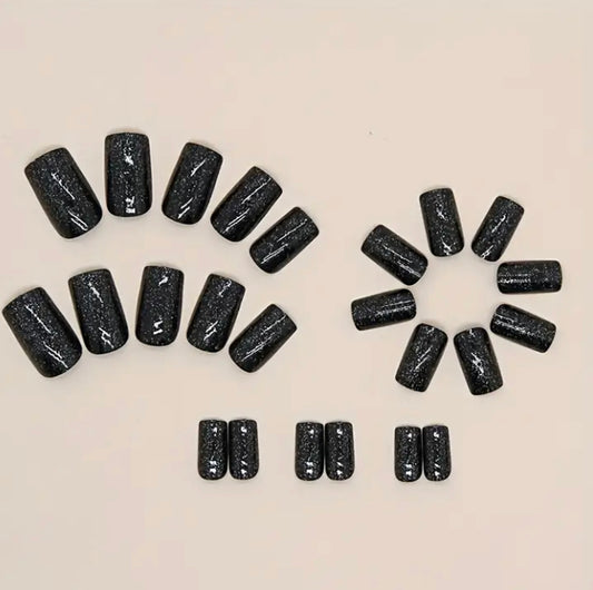 24pc black glitter nails
