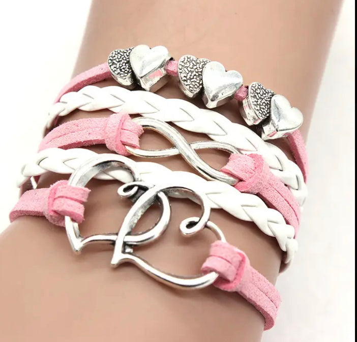 Pink multilayer heart bracelet