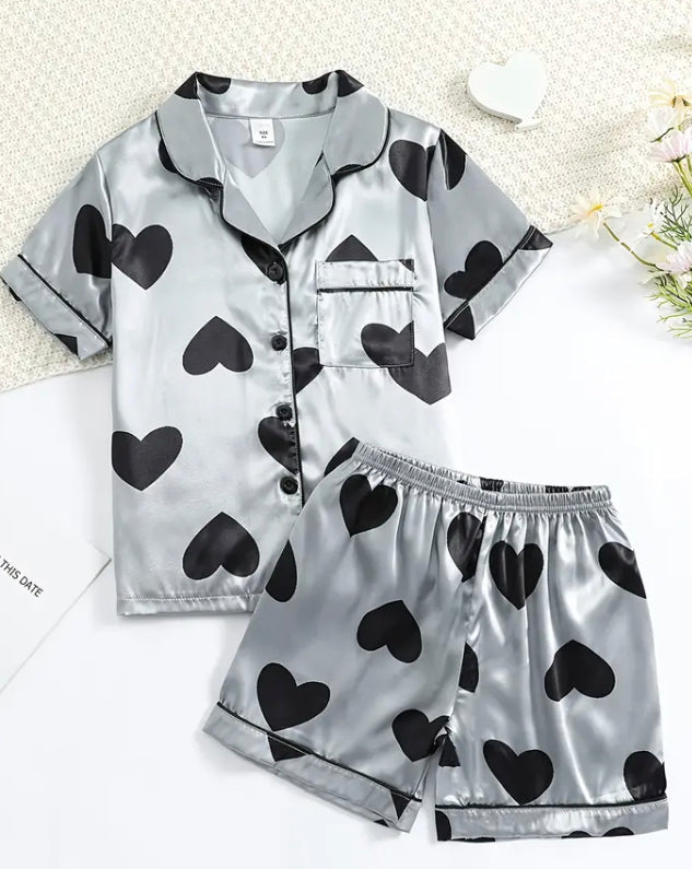 Satin heart pyjama set