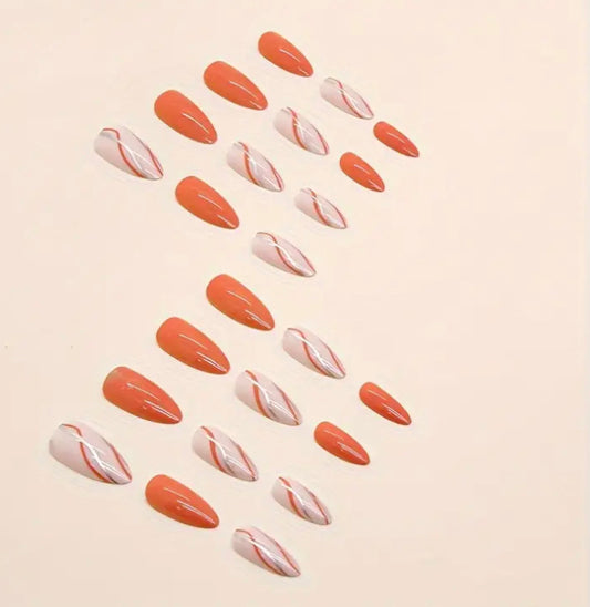 24pc orange almond nails