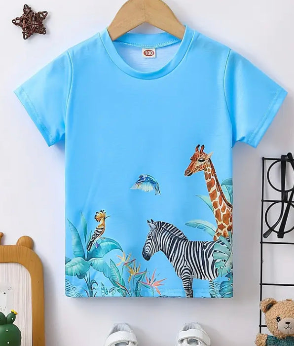 Zebra and giraffe animal print T-shirt