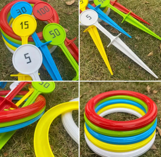 Rainbow outdoor stake and hoop game