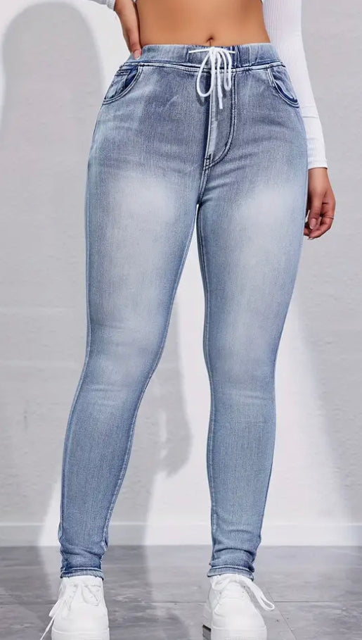 Sky blue elastic waist skinny jeans