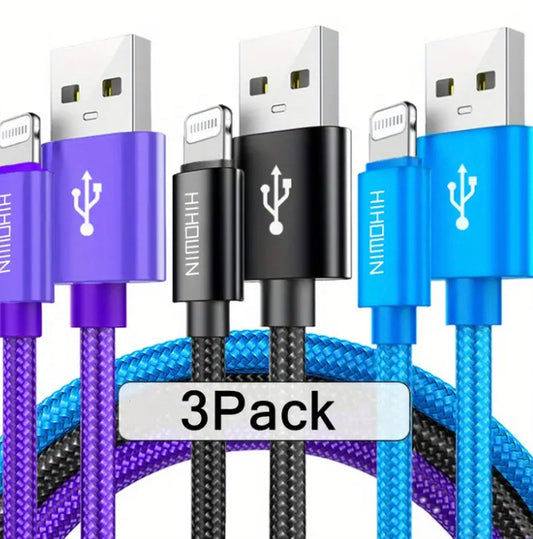 1 meter 3 pack charger braided lightening cable