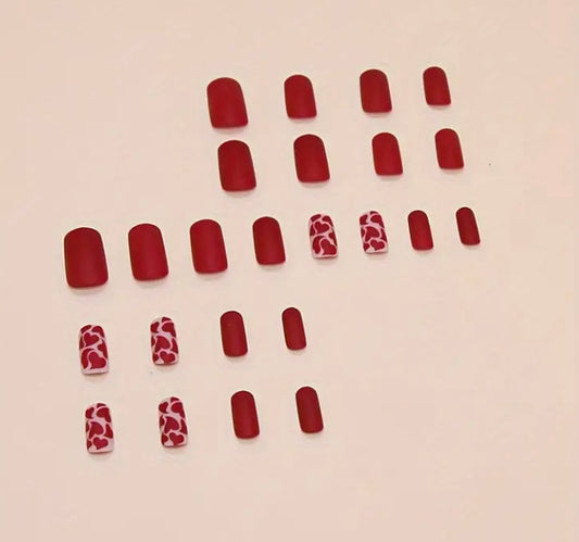 24pc red heart nails