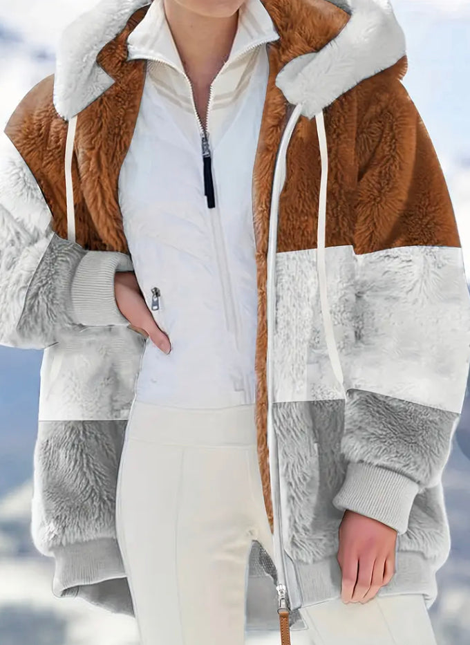 Plus size fuzzy hoodie zip up coat