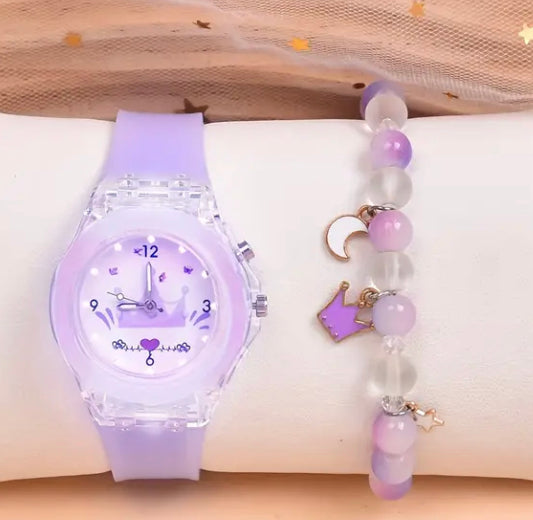 Purple strap watch and bracelet set