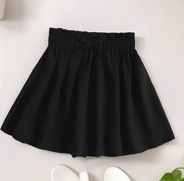 Elasticated waist bow black skirt