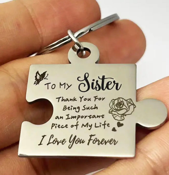 To my sister keychain