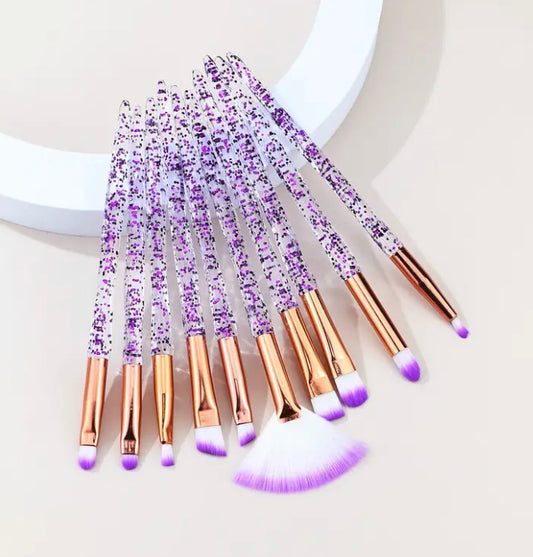 10pc makeup brush set purple
