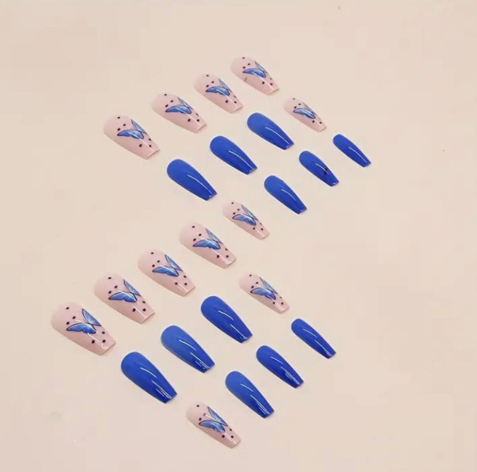 24pc dark blue butterfly nails