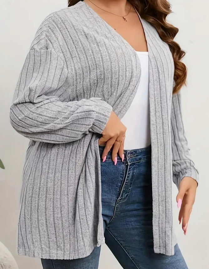 Plus size casual ribbed cardigan