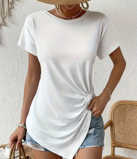 White solid twist front T-shirt
