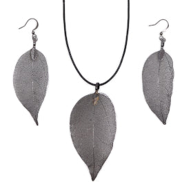 Bravery Leaf Necklace & Earring Set - Pewter