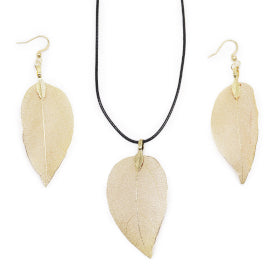Bravery Leaf Necklace & Earring Set - Gold